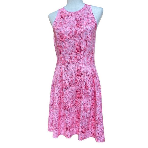 J. McLaughlin Pink Snake Skin Print Fit & Flare Sleeveless Knee Length Dress XS - Picture 2 of 10